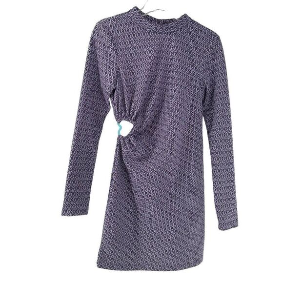 ZARA Dress Purple Open Back Heart Jacquard Size M Disco Long Sleeve Groovy Mock - Picture 5 of 9